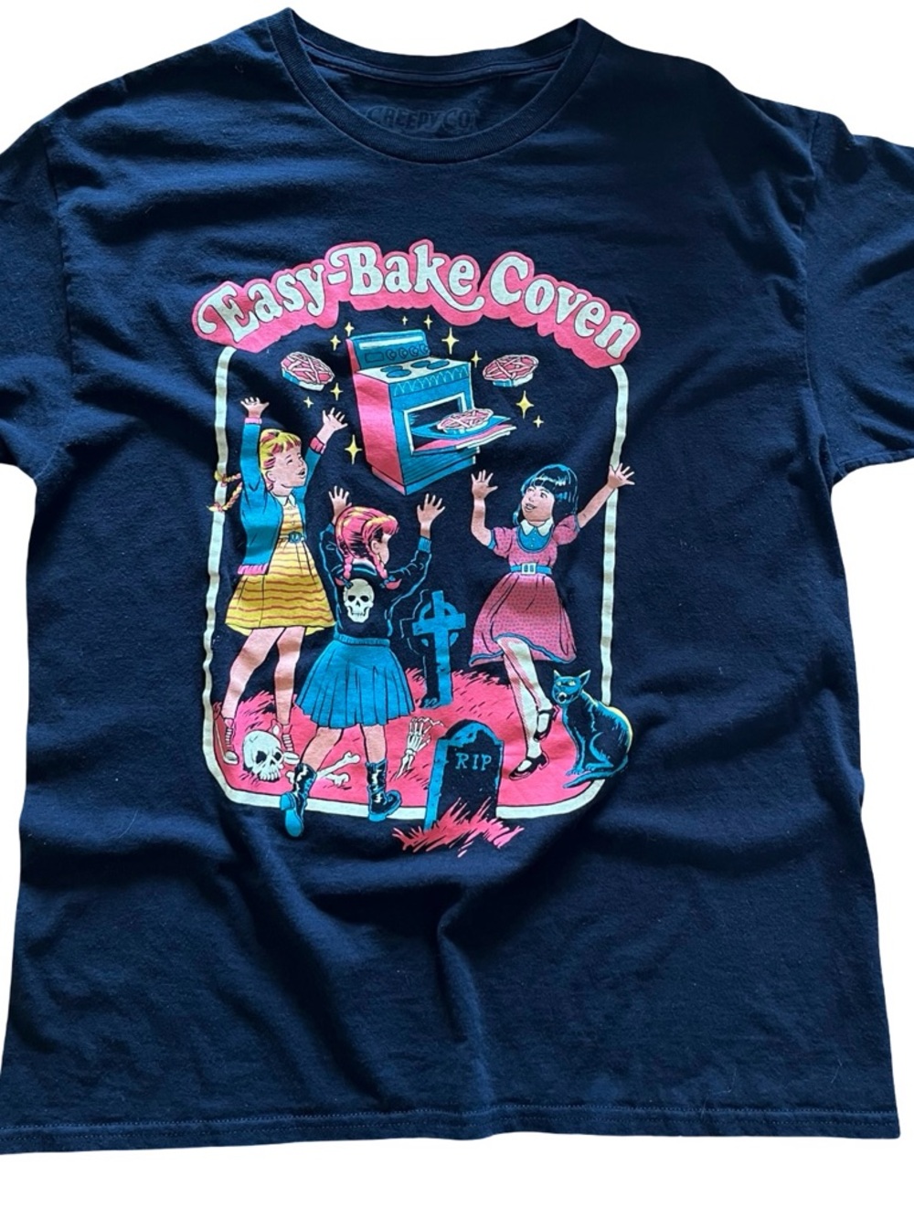 Black Easy Bake Coven Graphic Tee Black Creepy Co Witch Halloween Shirt M